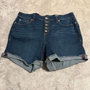 Torrid Dark Blue Jean Shorts with Button Detail